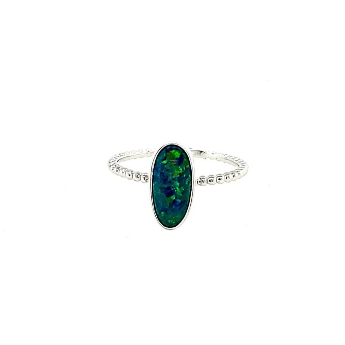 Fashion Ring with Australian Opal in 14k White Gold
