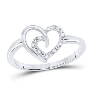 A wonderfully crafted stylish ring that adds a feminine touch. This piece boasts a charming heart design, made with shimmering sterling silver. It is meticulously embedded with diamonds, approximately 1/20CTW, offering a subtle sparkle. Its trendy yet classical style makes it perfectly wearable for any occasion or everyday luxury.