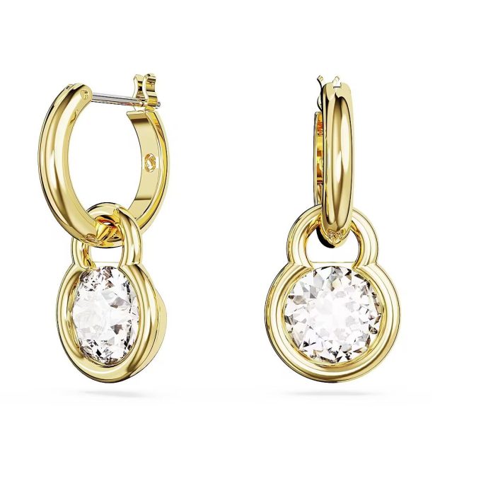 These earrings are meticulously designed with the brilliance of dangle hoops. Crafted in Yellow Gold Plating, they are accentuated with dazzling clear crystals for a timeless touch. The regal red color exudes classy sophistication enhancing your ensemble. These pieces exemplify the perfect blend of elegance and modern style suitable for any occasion.