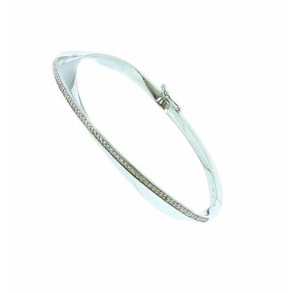 This stunning piece of jewelry, crafted from high-quality stainless steel, features a sophisticated twisted design. It is beautifully embellished with white sapphire gems which add a shimmering effect to the bracelet. This perfectly versatile accessory radiates elegance and can magnificently amplify any outfit, day or night. Comfortable yet secure closure ensures it stays in place.