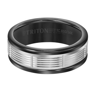 Triton Men's Wedding Band 8mm in Black Tungsten Carbide with 14k White Gold Center