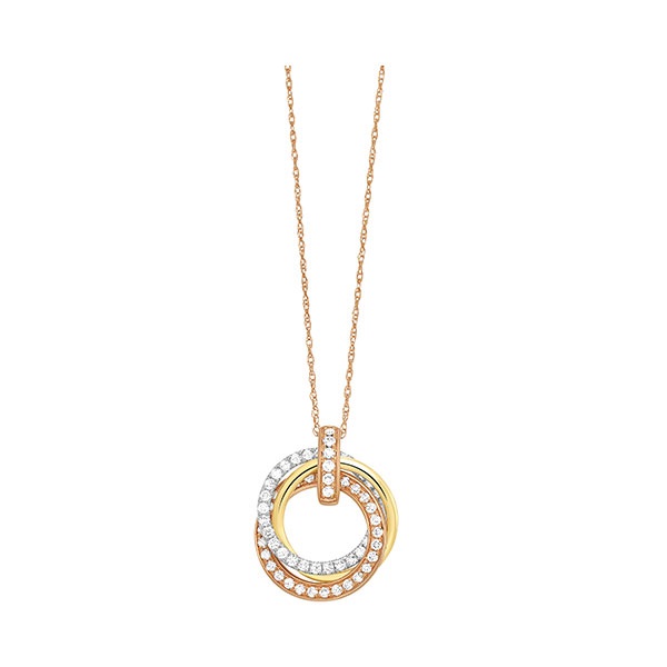 Circle Necklace with .50ctw Round Diamonds in Tri-Colored 14k Gold