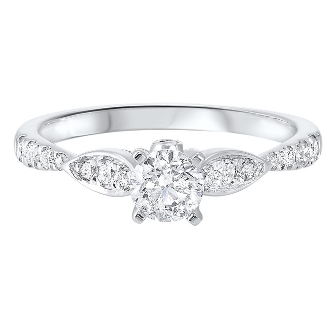 Vintage Style Engagement Ring with .75ctw Round Diamonds in 14k White Gold