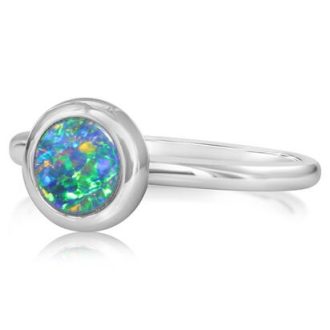 Fashion Ring with Australian Opal in 14k White Gold