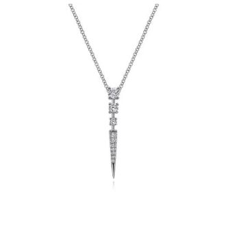 Gabriel Spike Drop Necklace with .32ctw Round Diamonds in 14k White Gold