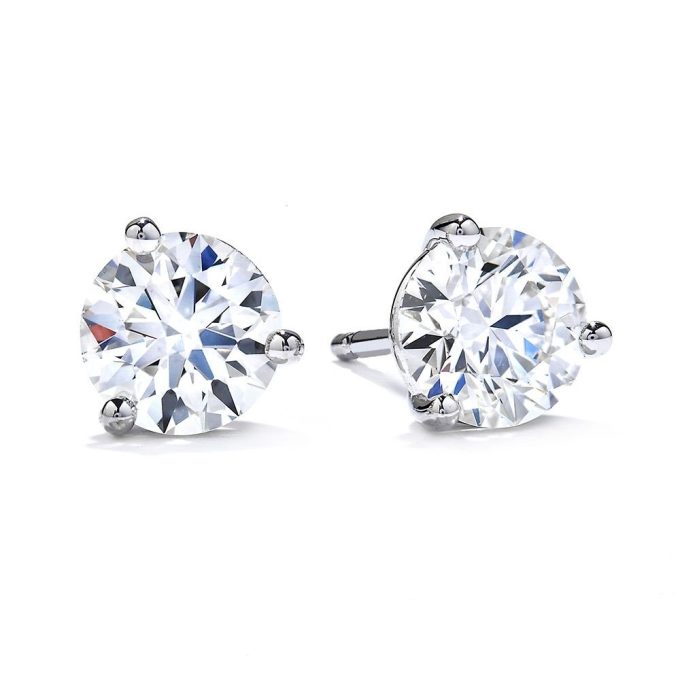 Hearts on Fire 3 Prong Diamond Stud Earrings with 2.03ctw Round Diamonds in 18k White Gold