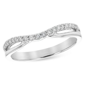 Curved Wedding Band with .17ctw Round Diamonds in 14k White Gold