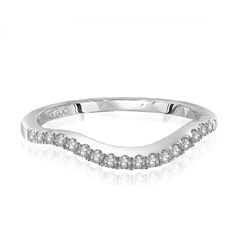 This beautiful curved band is an essential piece of jewelry for any jewelry box. The 14k White Gold band features a rounded shape that is perfect for everyday wear. Nineteen elegantly cut round diamonds line the center of the band, weighing a total of 1/5 carats. Adorn your finger with this stunning and timeless classic.