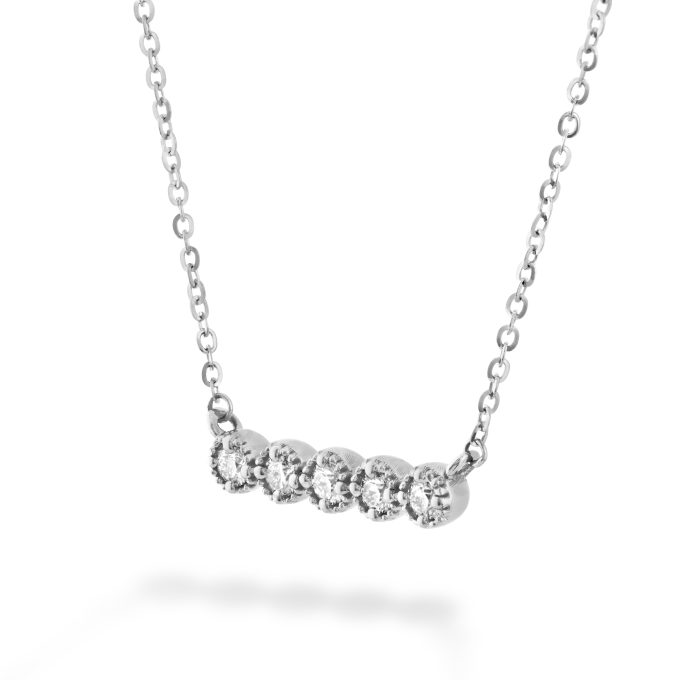 Hearts on Fire Liliana Milgrain Bar Necklace with .13ctw Round Diamonds in 18k White Gold