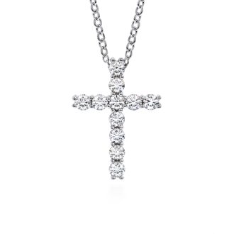 Hearts on Fire Whimsical Cross Necklace with .16ctw Round Diamonds in 18k White Gold