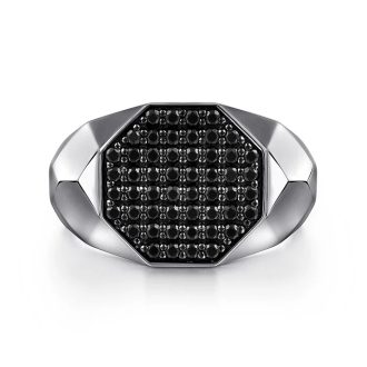 Gabriel Signet Ring with Black Spinel in Sterling Silver
