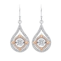 Fashion Dangle Earrings with Cubic Zirconia in Rose Plated Sterling Silver
