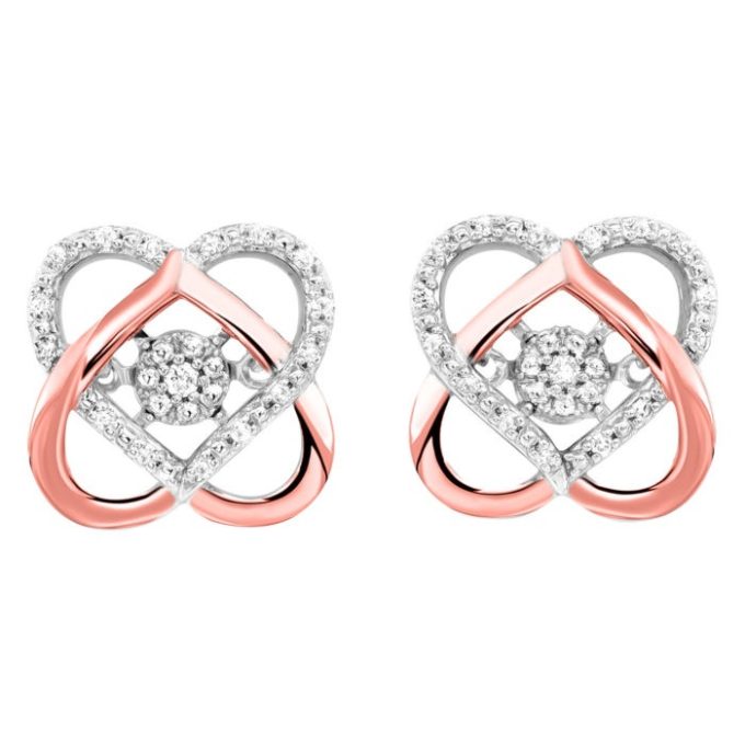 Love's Crossing Earrings with .10ctw Round Diamonds in 10k White and Rose Gold