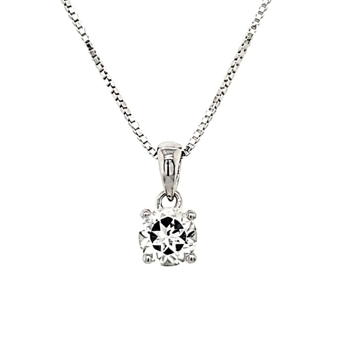 Birthstone Necklace with Round White Topaz in Sterling Silver