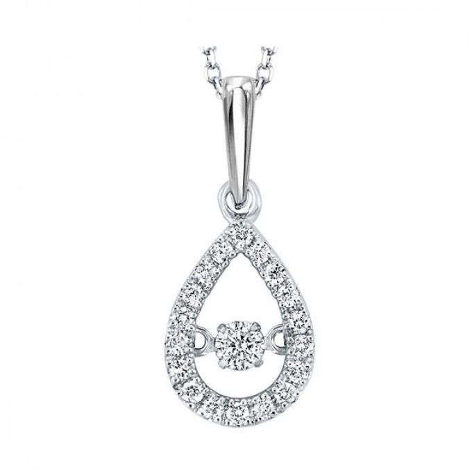 Rhythm of Love Teardrop Necklace with .20ctw Round Diamonds in 10k White Gold