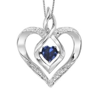 Rhythm of Love Heart Shaped Pendant with Sapphire and Diamonds in Sterling Silver
