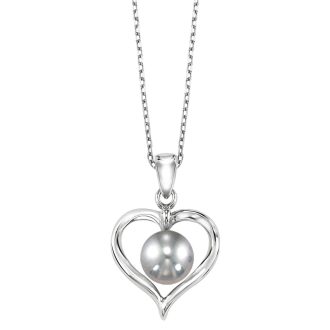 Heart Fashion Necklace with Gray Freshwater Pearl in Sterling Silver