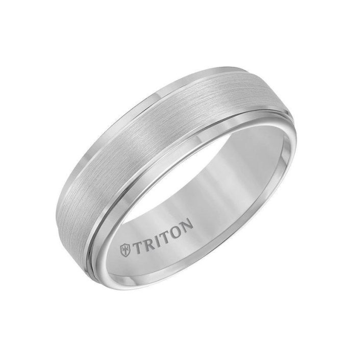 Triton Men's Wedding Band 7mm in Gray Tungsten Carbide Brush Finish