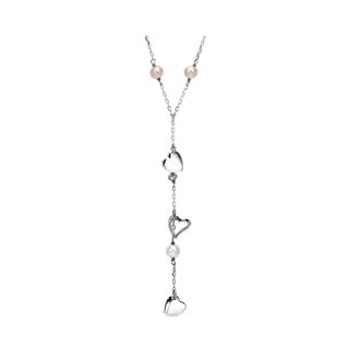 Heart Drop Necklace with Freshwater Pearls in Sterling Silver
