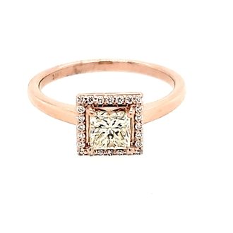 Halo Engagement Ring with .72ct Princess Cut Diamond in 14k Rose Gold