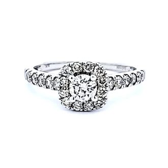 Halo Engagement Ring with .75ctw Round Diamonds in 10k White Gold