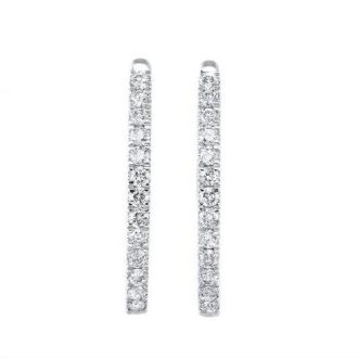 Oval Hoop Earrings with 1ctw Round Diamonds in 14k White Gold