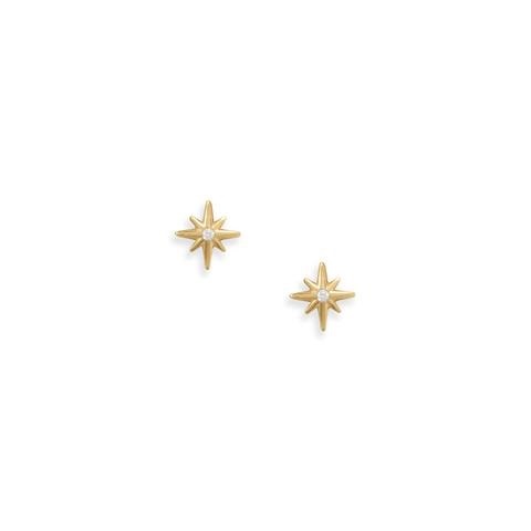 Star Earrings with Cubic Zirconia in 14k Yellow Gold-Plate