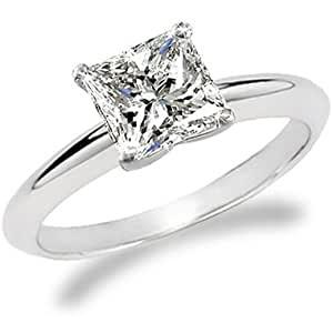 True Reflections Solitaire Engagement Ring 3/4ct Princess Cut Diamond in 14k White Gold
