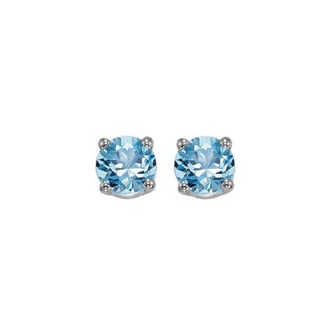 Round Blue Topaz Stud Earrings in Sterling Silver