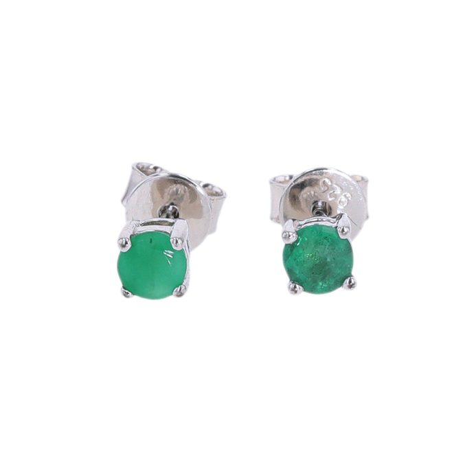 Round Emerald Stud Earrings in Sterling Silver