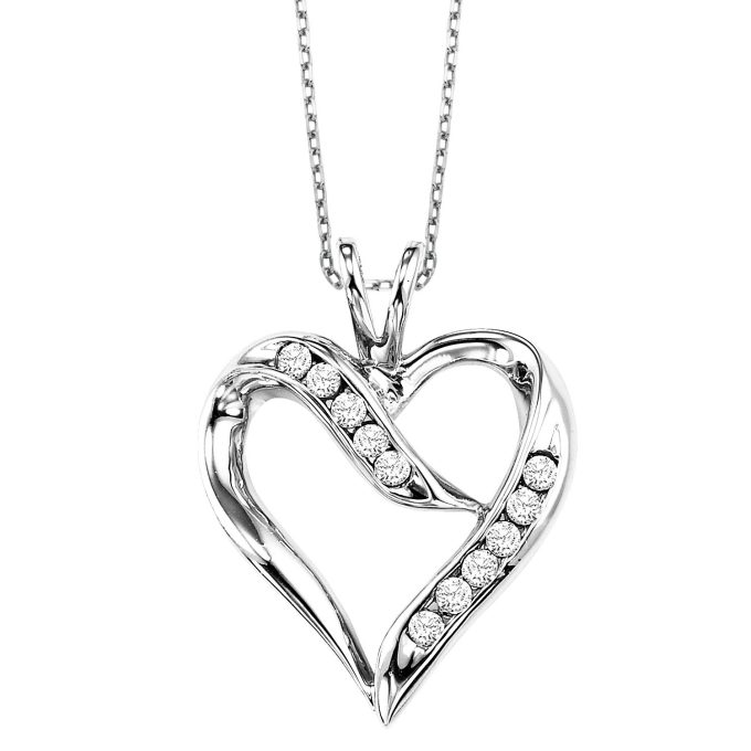 Heart Fashion Necklace with .02ctw Round Diamonds in Sterling Silver