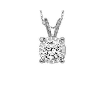 True Reflections Solitaire Necklace with .10ct Round Diamond in 14k White Gold