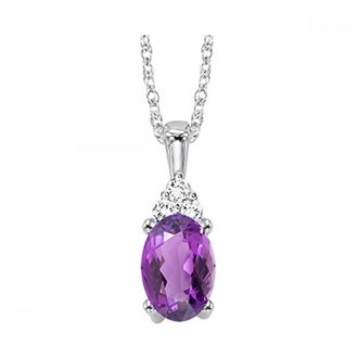 Fashion Necklace with Oval Amethyst and .02ct Round Diamond in 10k White Gold