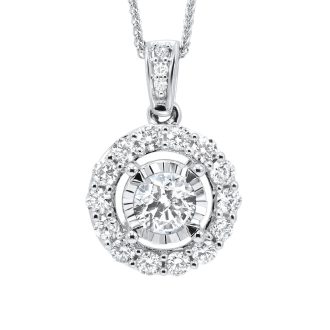 True Reflections Halo Necklace with .10ctw Round Diamonds in 14k White Gold