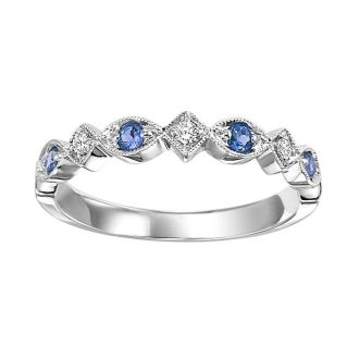 Stackable Ring with Sapphires and .06ctw Round Diamonds in 10k White Gold