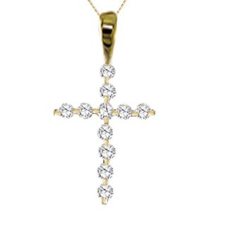Cross Necklace with .10ctw Round Diamonds in 14k Yellow Gold