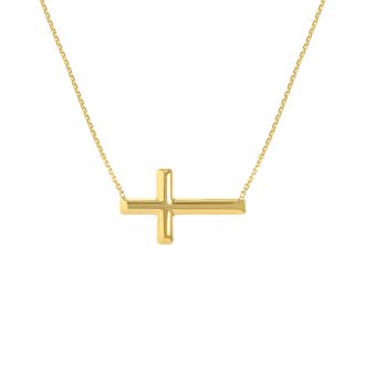 East to West Cross Necklace in 14k Yellow Gold