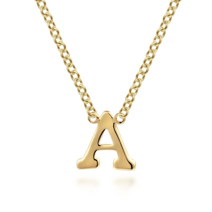 Initial Necklace, Letter "A" in 14k Yellow Gold