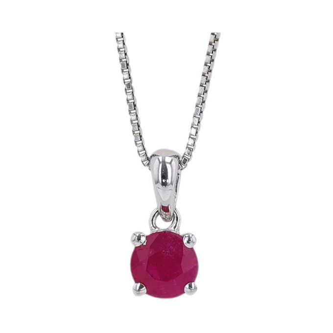 Birthstone Necklace with Round Ruby in Sterling Silver