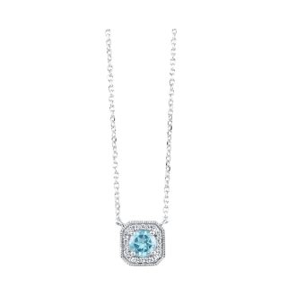 Halo Fashion Necklace with Blue Topaz and .07ctw Round Diamonds in 10k White Goild