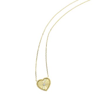 Beaded Heart Necklace with .02ct Round Diamond in 10k Yellow Gold