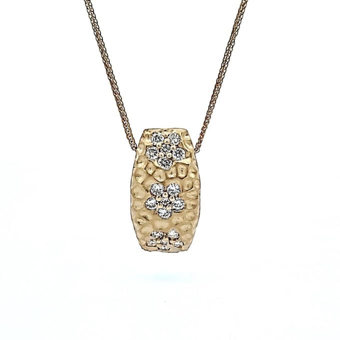 Hammered Fashion Necklace with .33ctw Round Diamonds in 14k Yellow Gold