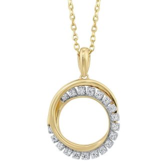 Circle Fashion Necklace with .10ctw Round Diamonds in 10k Yellow Gold