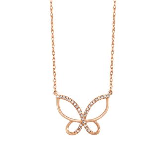Butterfly Necklace with .10ctw Round Diamonds in 10k Rose Gold
