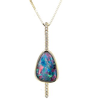 Fashion Necklace with Australian Opal and .13ctw Round Diamonds in 14k Yellow Gold