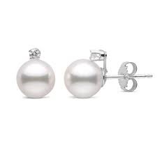 Stud Earrings with Yangtze River Pearls and .06ctw Round Diamonds in 14k White Gold
