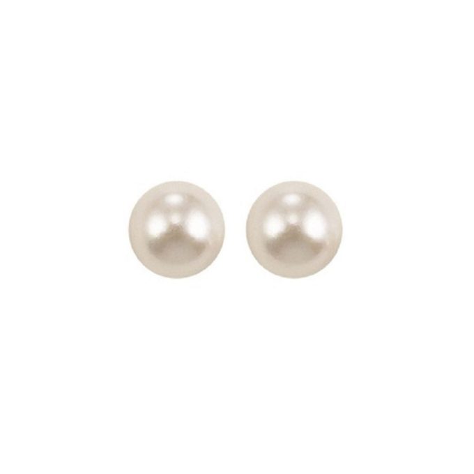 Pearl Stud Earrings 7.5mm with .06ctw Round Diamonds in 14k White Gold