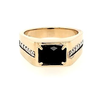Custom Design Men's Ring with Onyx and .31ctw Round Diamonds in 14k Yellow Gold