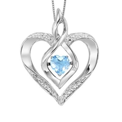 Rhythm of Love Heart Shaped Pendant with Blue Topaz and Diamonds in Sterling Silver