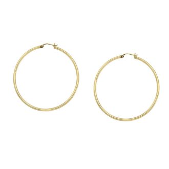 14K Yellow Gold Large Round Tube Hoop Earrings 35mm